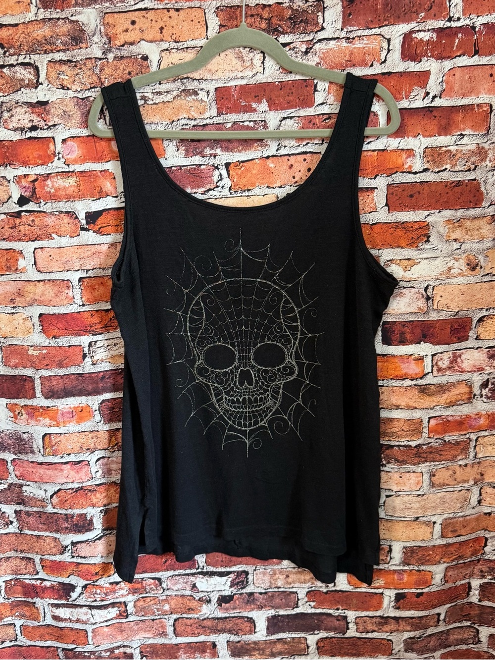 torrid Black Tank Top with Silver Skull & Web Graphic
